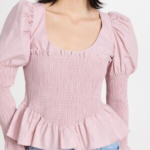 NWT Alina Liu Mira Top Renaissance Puff Flare Long Sleeves Corset Smocked Top